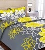 Grey Floral 144 TC Cotton Queen Sized Bed Sheets with 2 Pillow Covers