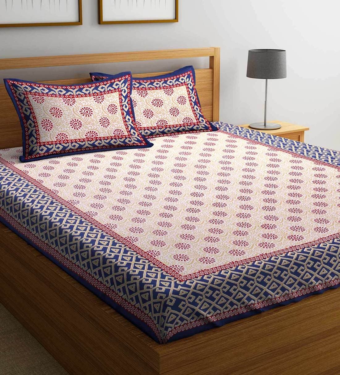 Buy Cotton 160TC Double Bedsheet With 2 Pillow Covers Online