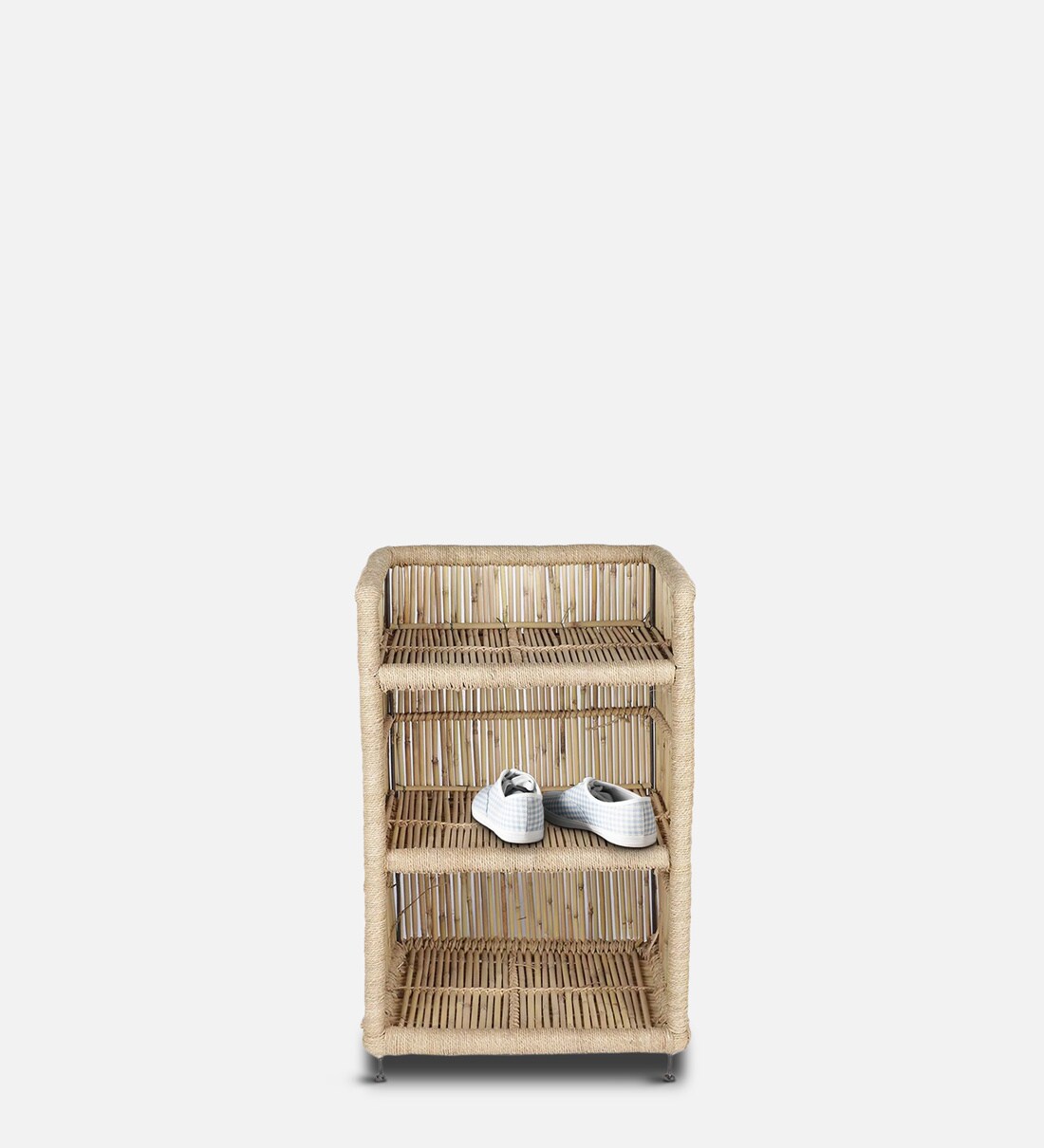 Buy Ethnic 3 Tier Cane Open Shoe Rack in Beige Finish Online Open