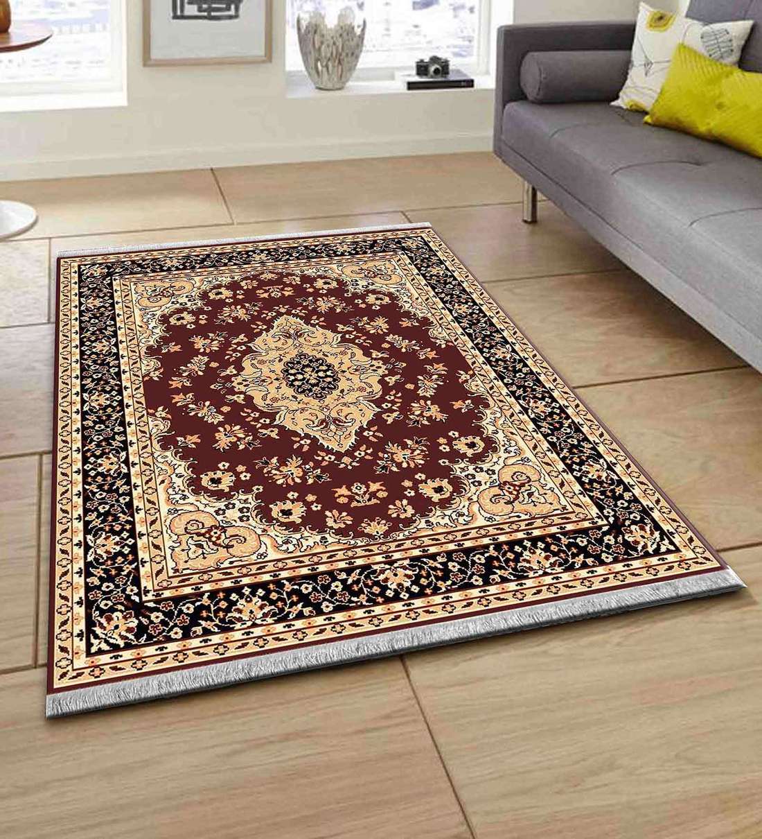 Beige Persian Polyester ft x ft Machine Made Carpet by PRESTO