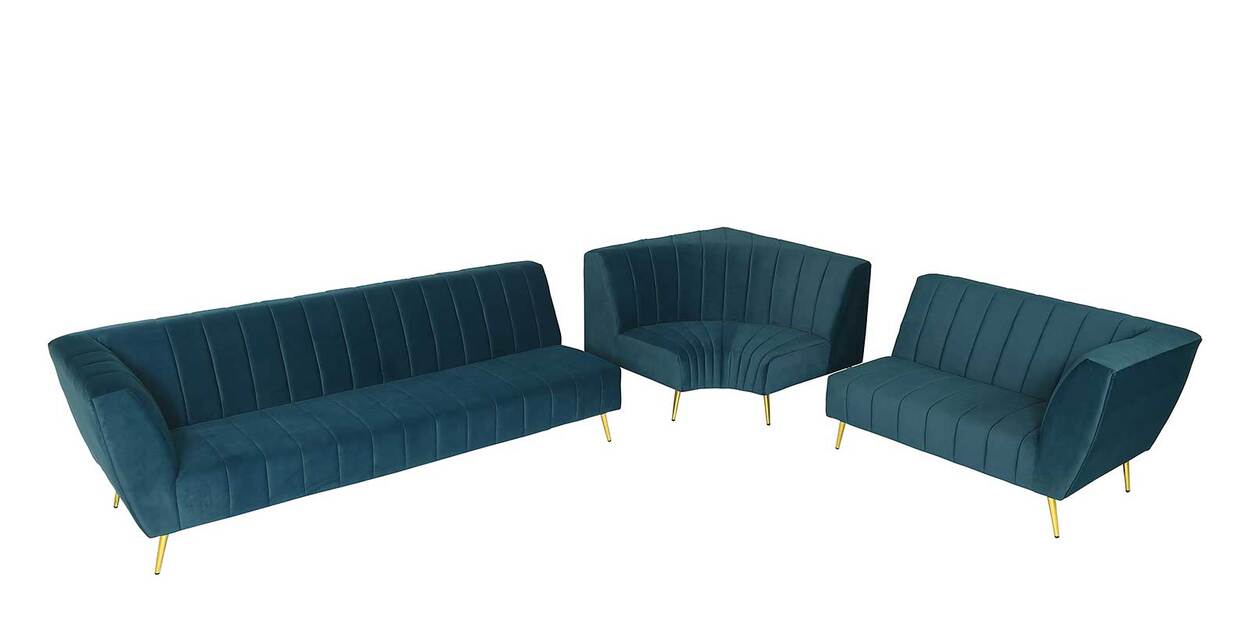 Buy Eternia Velvet Corner Sofa In Teal Blue Colour in in C Shape