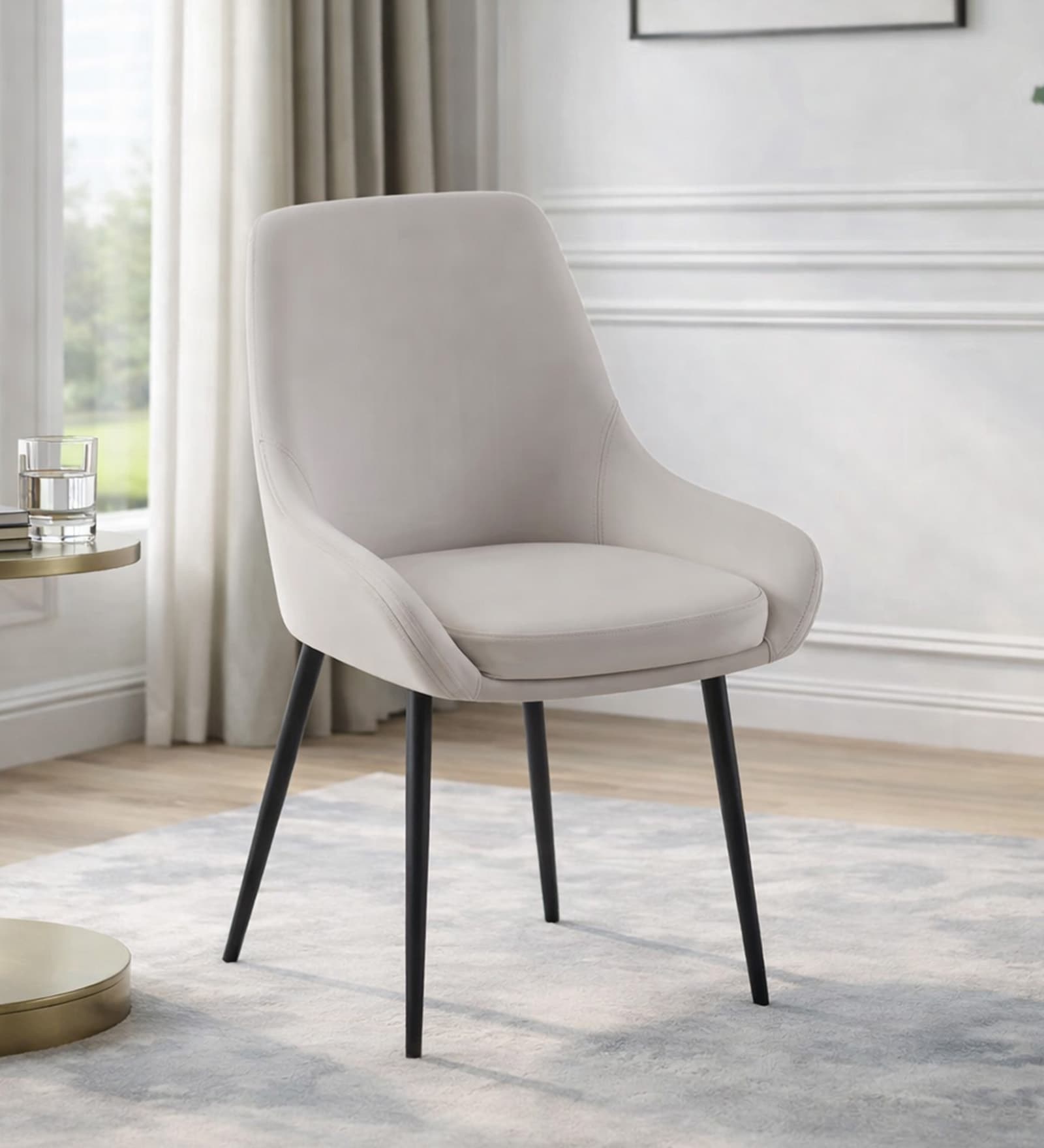 Etan Velvet Fabric Dining Chair  In Light Grey Colour