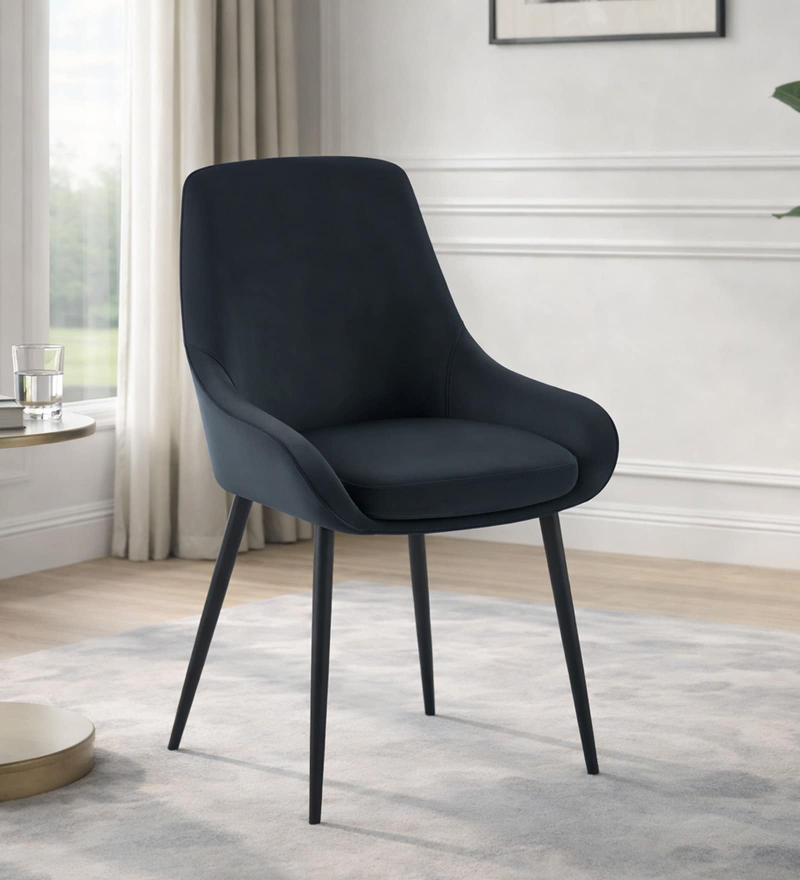Etan Dining Chair With Velvet Fabric In Black Colour