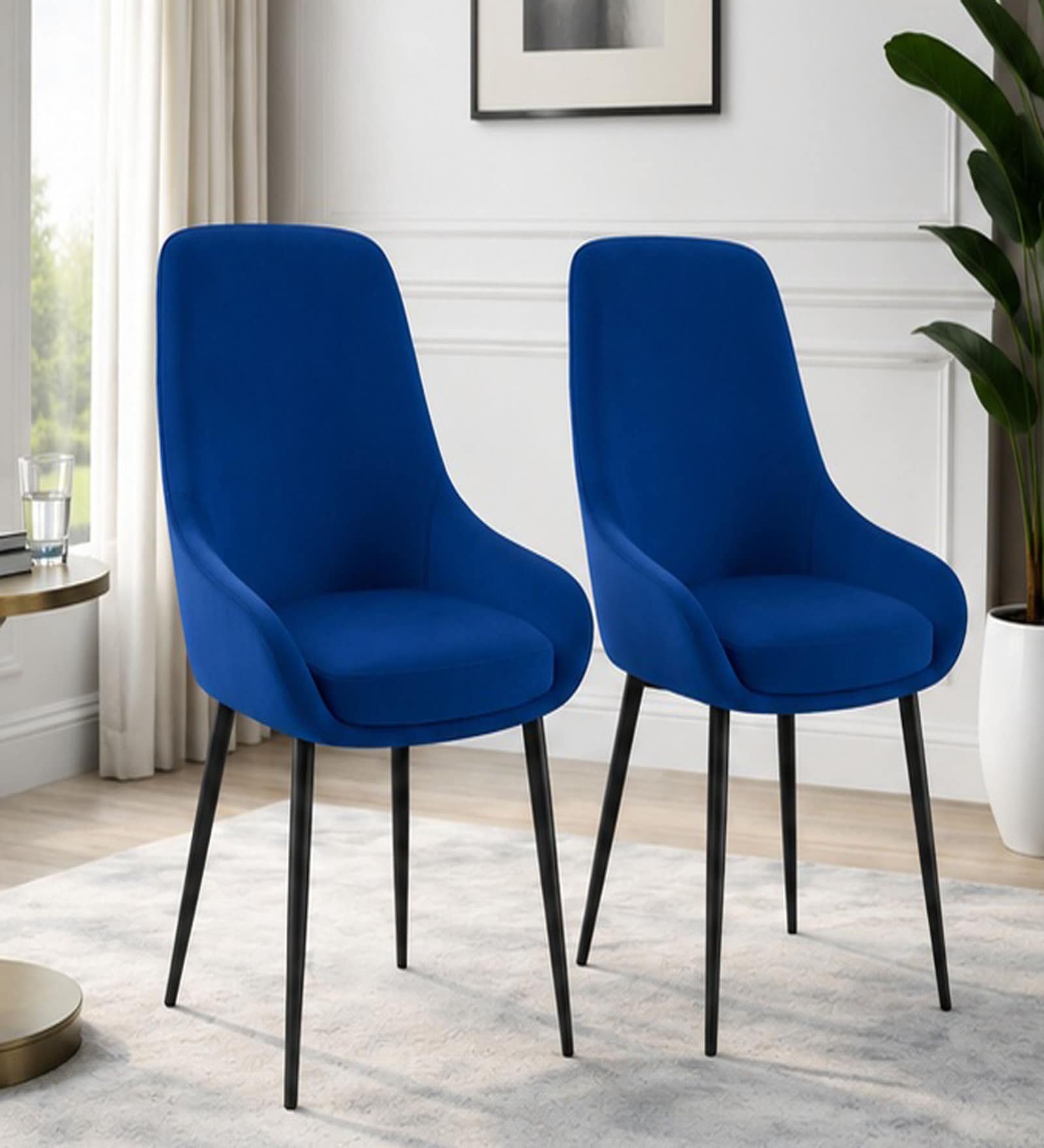 Etan Velvet Fabric Dining Chair  In Blue Colour (Set of 2)