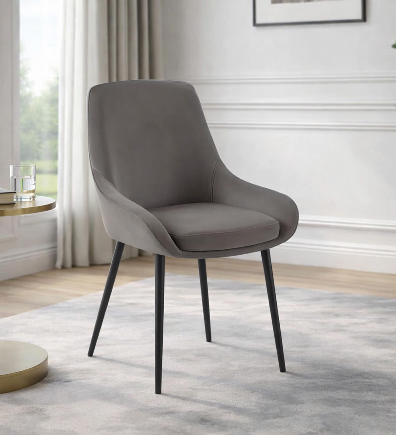 Etan Dining Chair With Velvet Fabric In Grey Colour