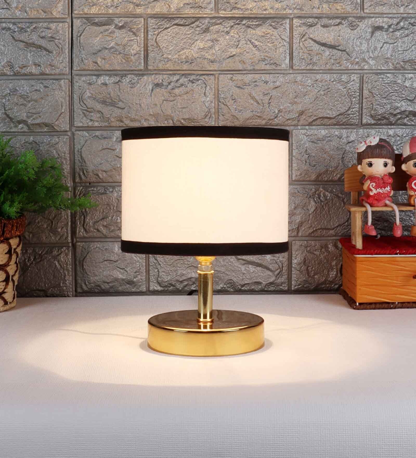 Etched Metal Night Lamp with Cotton Shade (Gold & Multicolor)