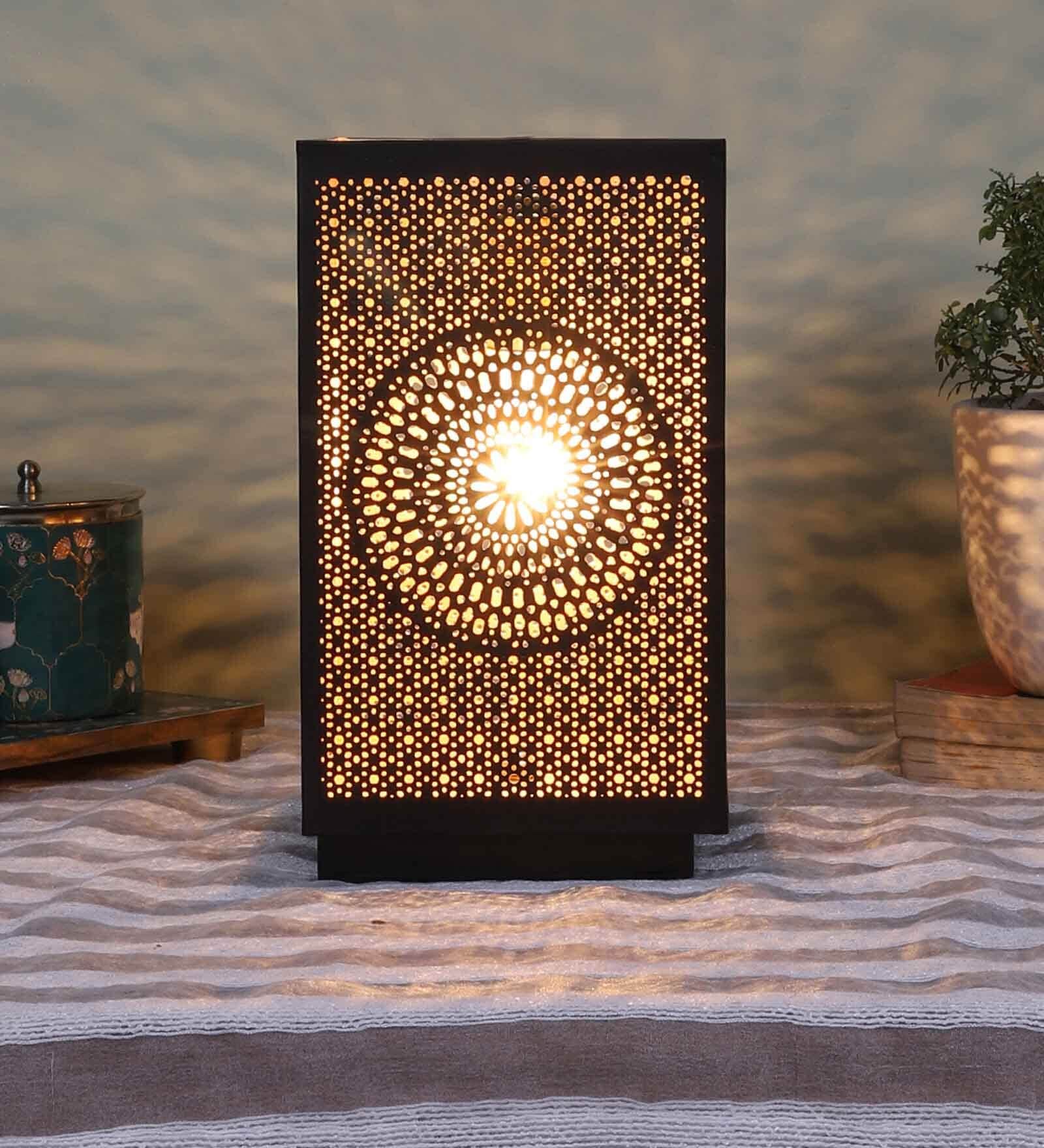 Etched Metal Night Lamp with Metal Shade (Antique Gold & Gold)