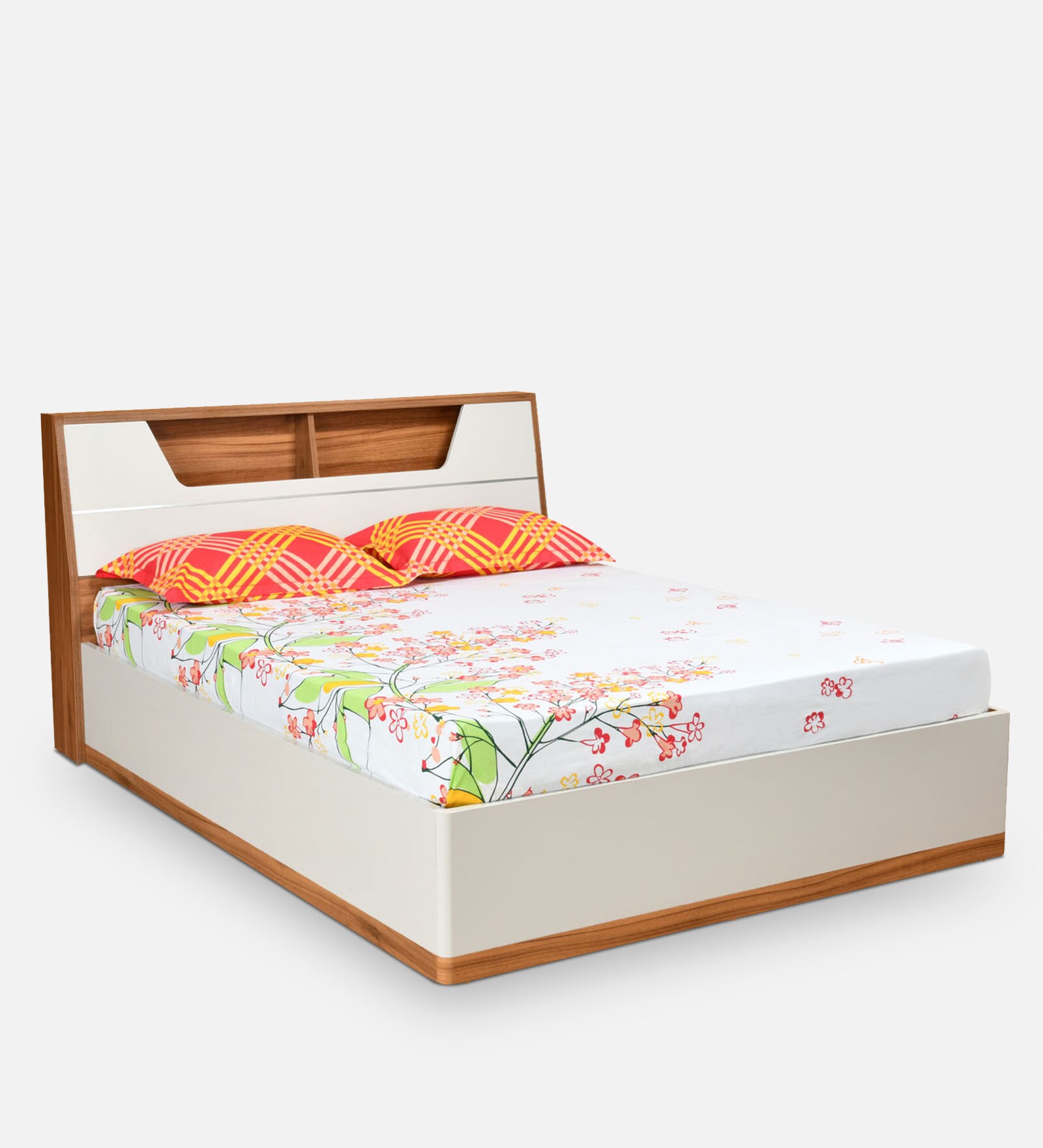 Eternal King Bed With Hydraulic Storage in Teak & Light Grey Colour