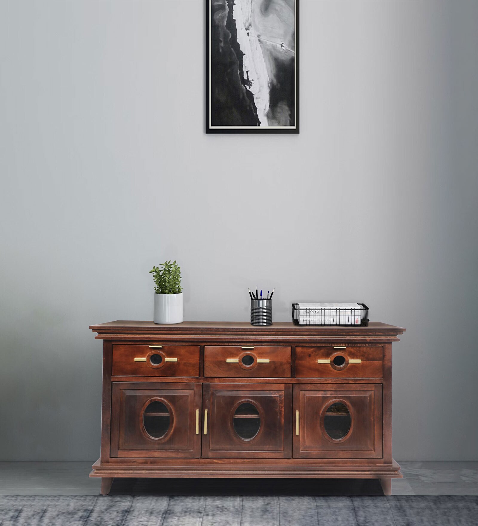 Ethan Solid Wood Sideboard in Mahogany Finish with Mirrors