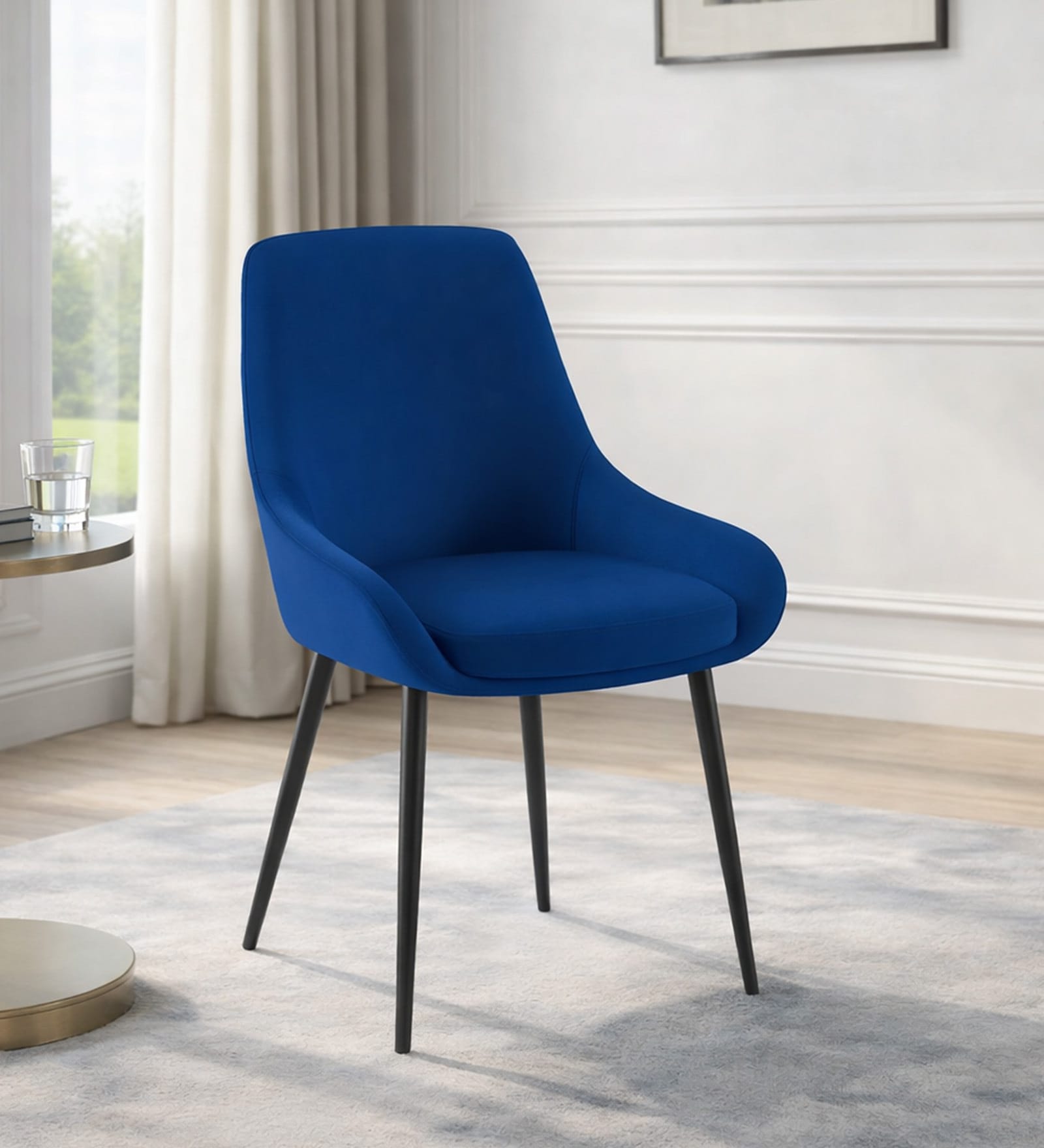 Ethan Velvet Fabric Dining Chair In Blue Color