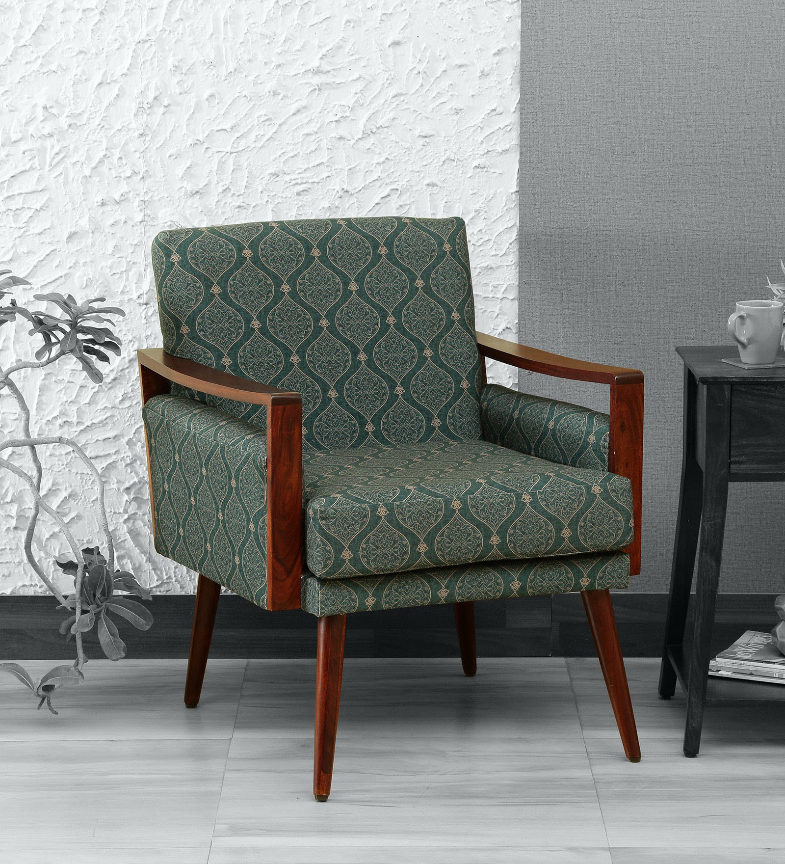 Bolden Fabric Arm Chair In Green Colour Scratch Resistant Finish