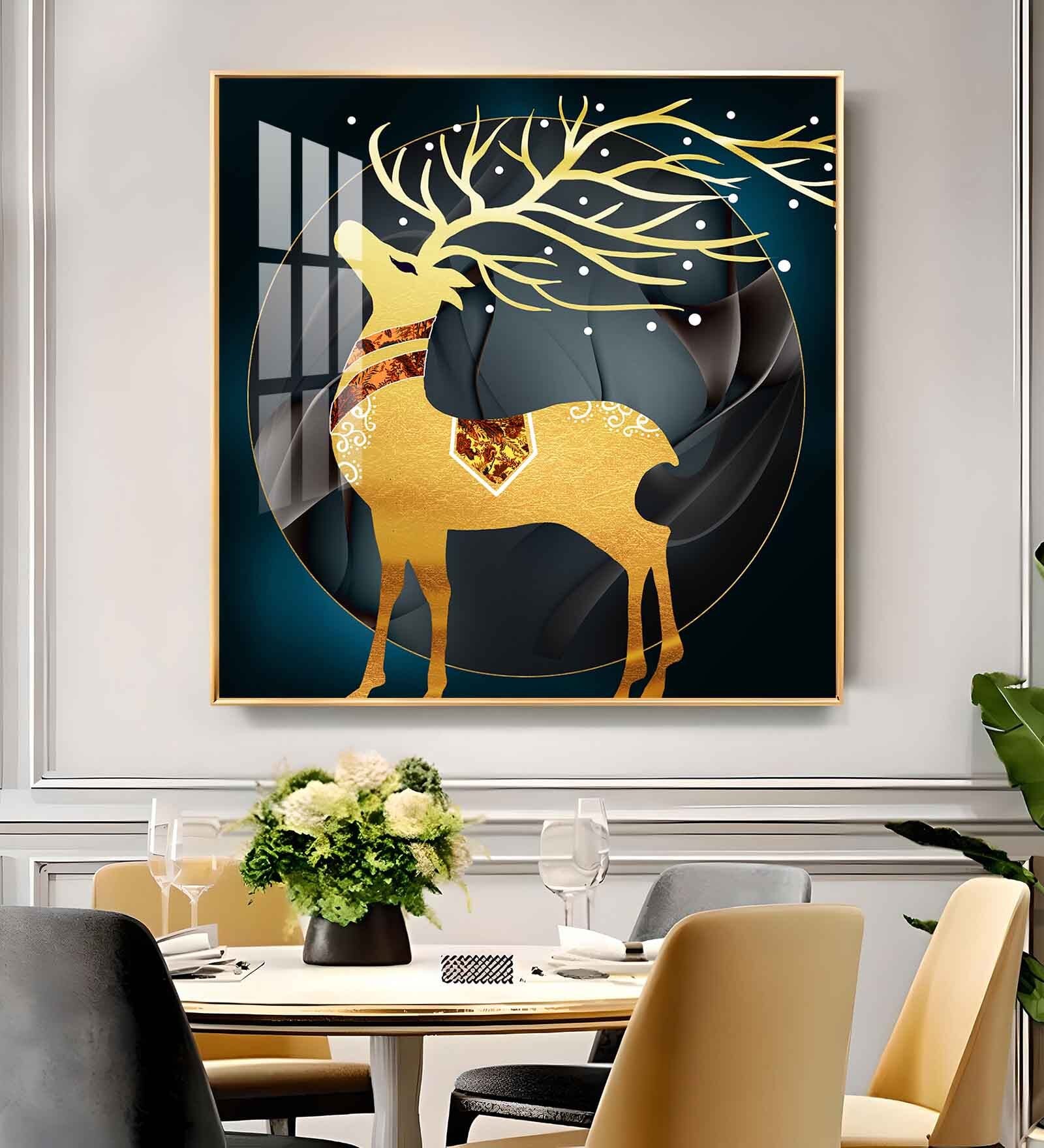 Ethereal Antlers Glass Finish Square Wall Art