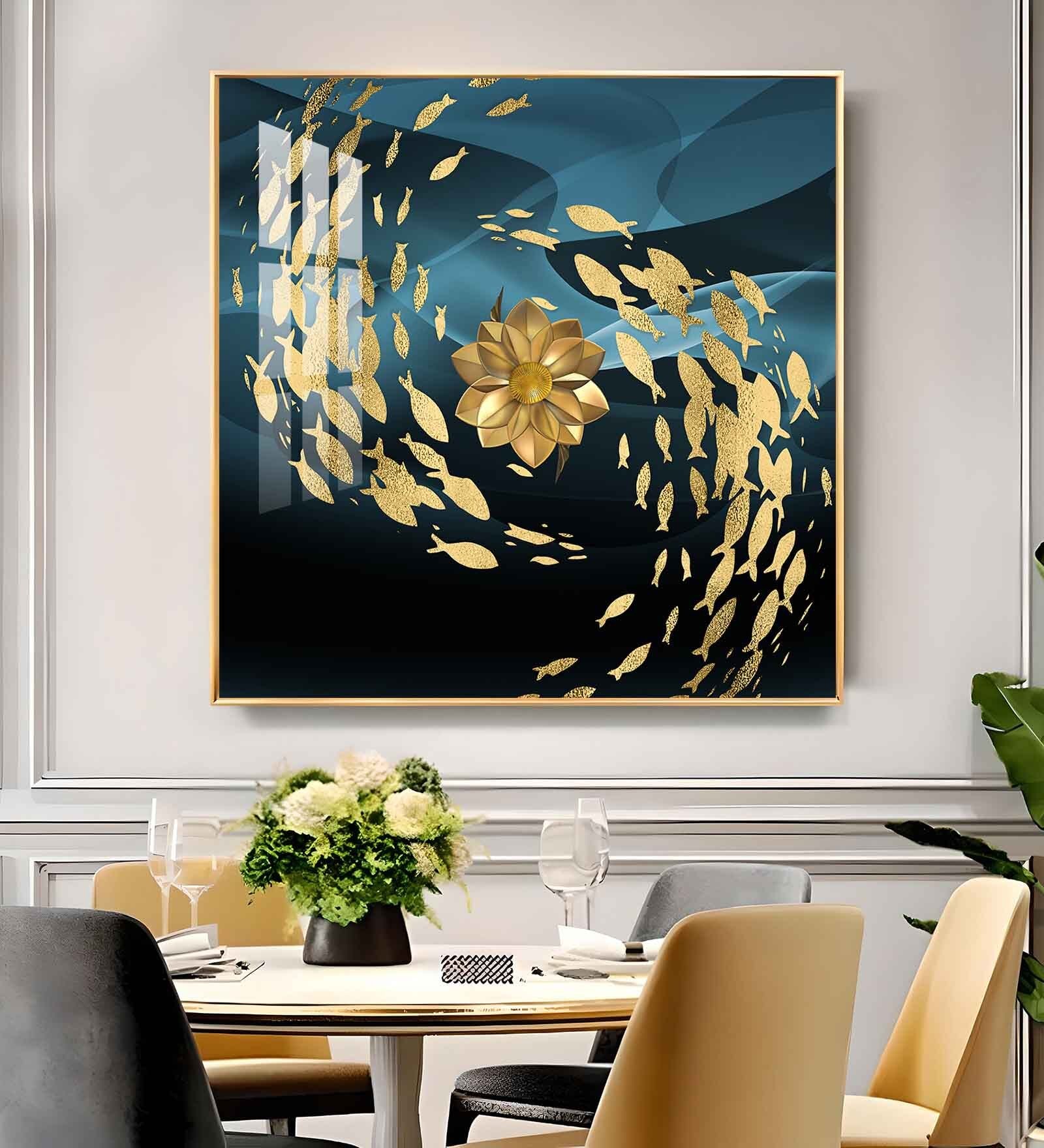 Ethereal Fishes Glass Finish Square Wall Art