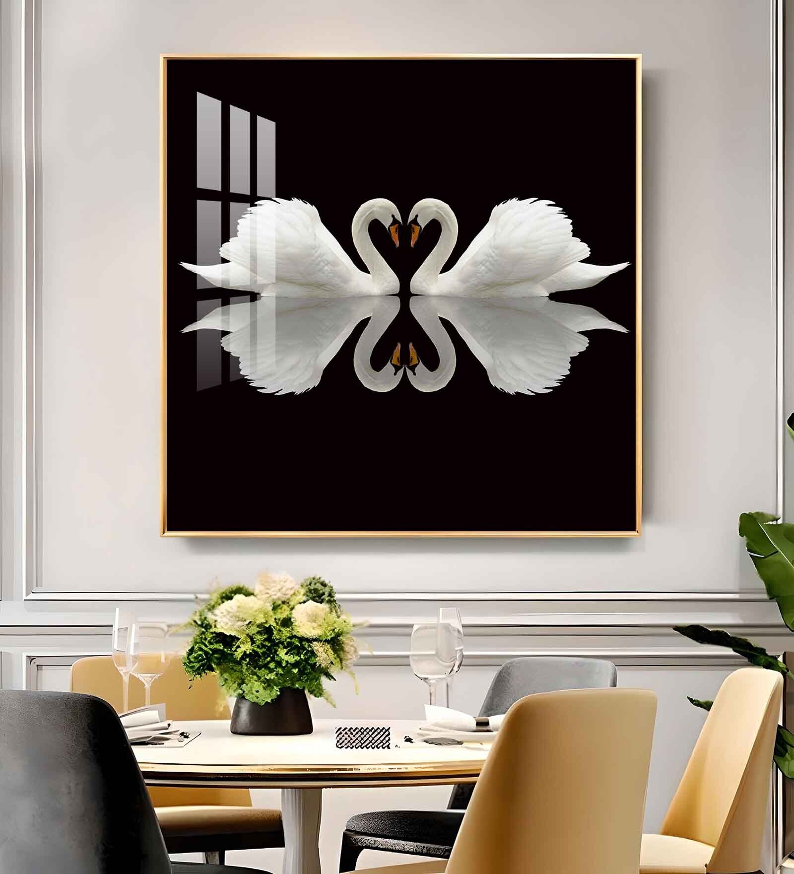 Ethereal Swan Mirage Glass Finish Square Wall Art