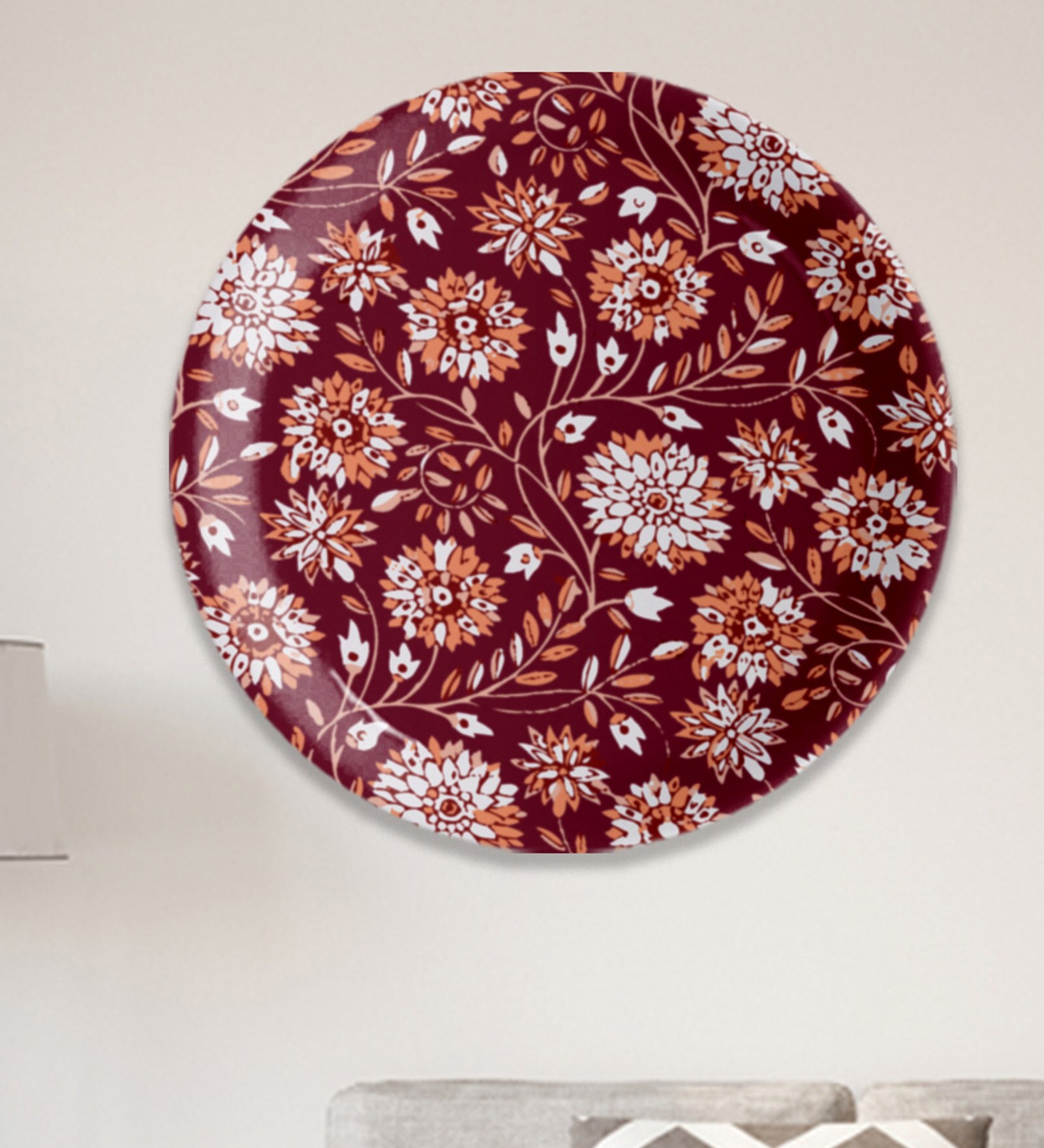 Ethnic Floral Printed Porcelain Wall Plate