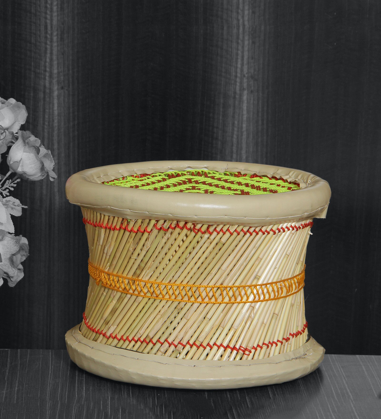 Ethnic Wicker Foot Stool in Natural and Neon Finish Ethnic Wicker Foot Stool in Natural and Neon Finish
