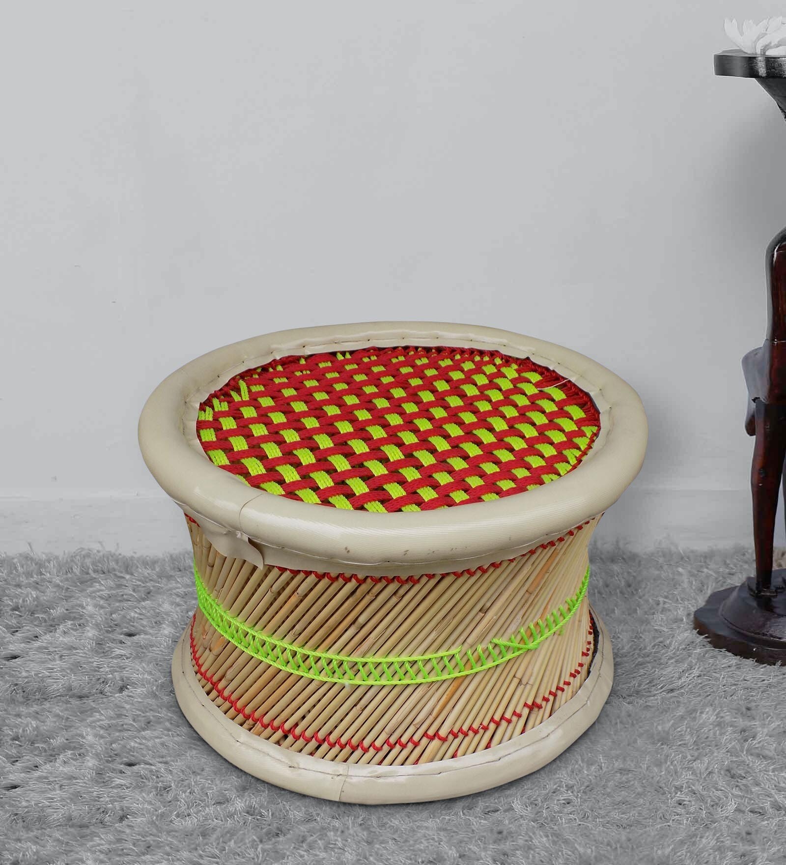 Ethnic Wicker Foot Stool in Multi Colour