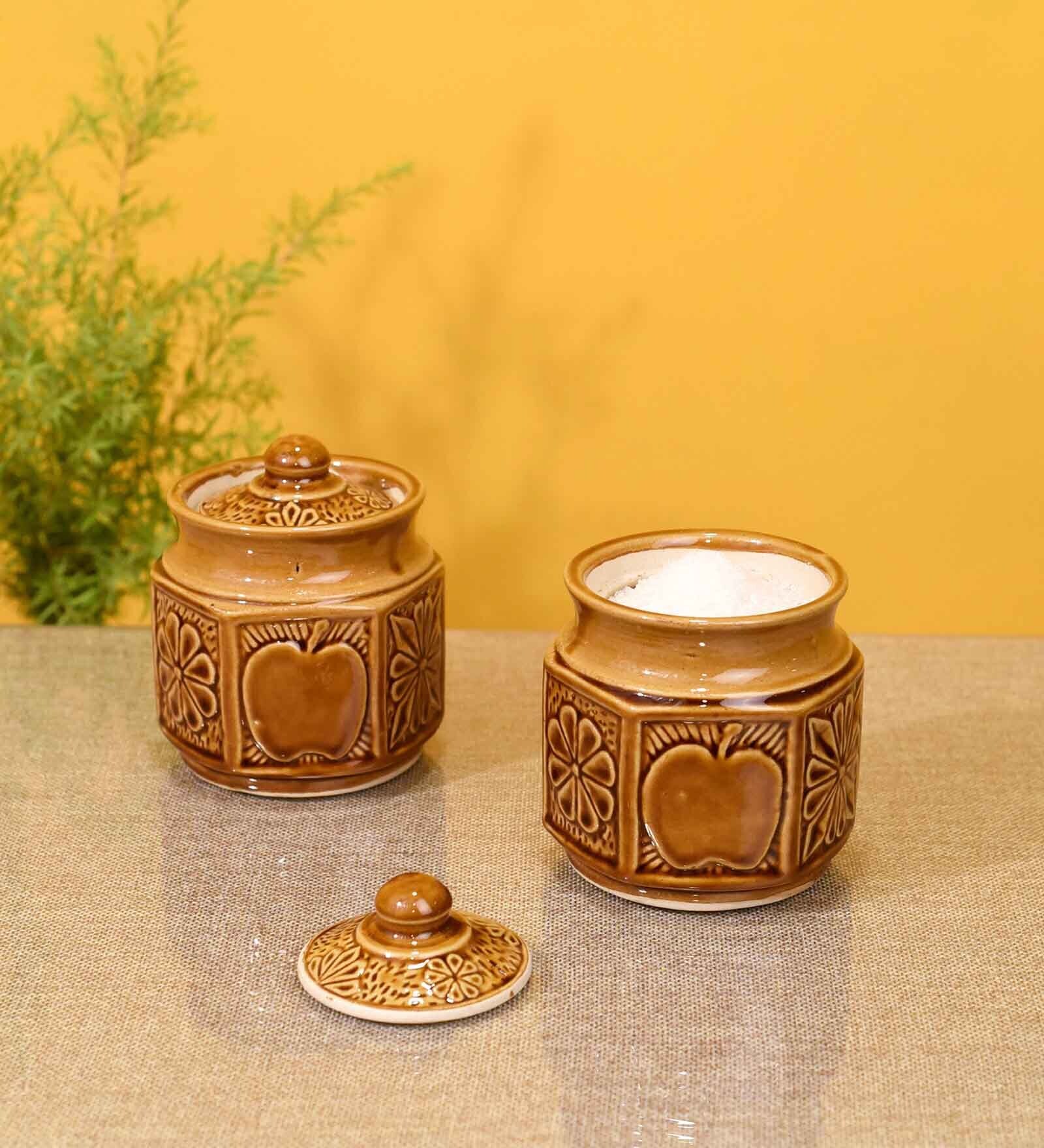 Ethnic Martaban Brown Ceramic (Set of 2) Condiment Sets