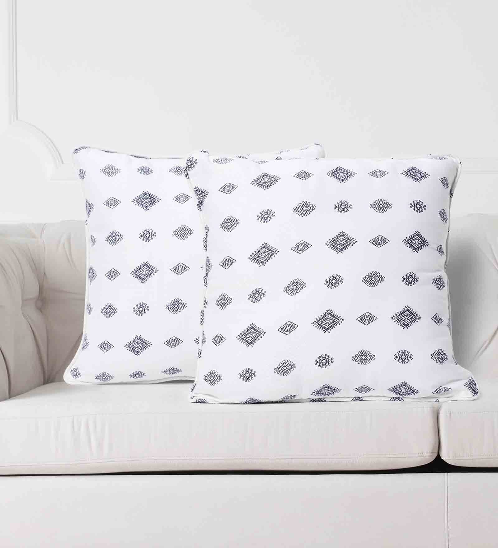 White Floral Cotton 20 x 20 Inches Cushion Covers (Set of 2)