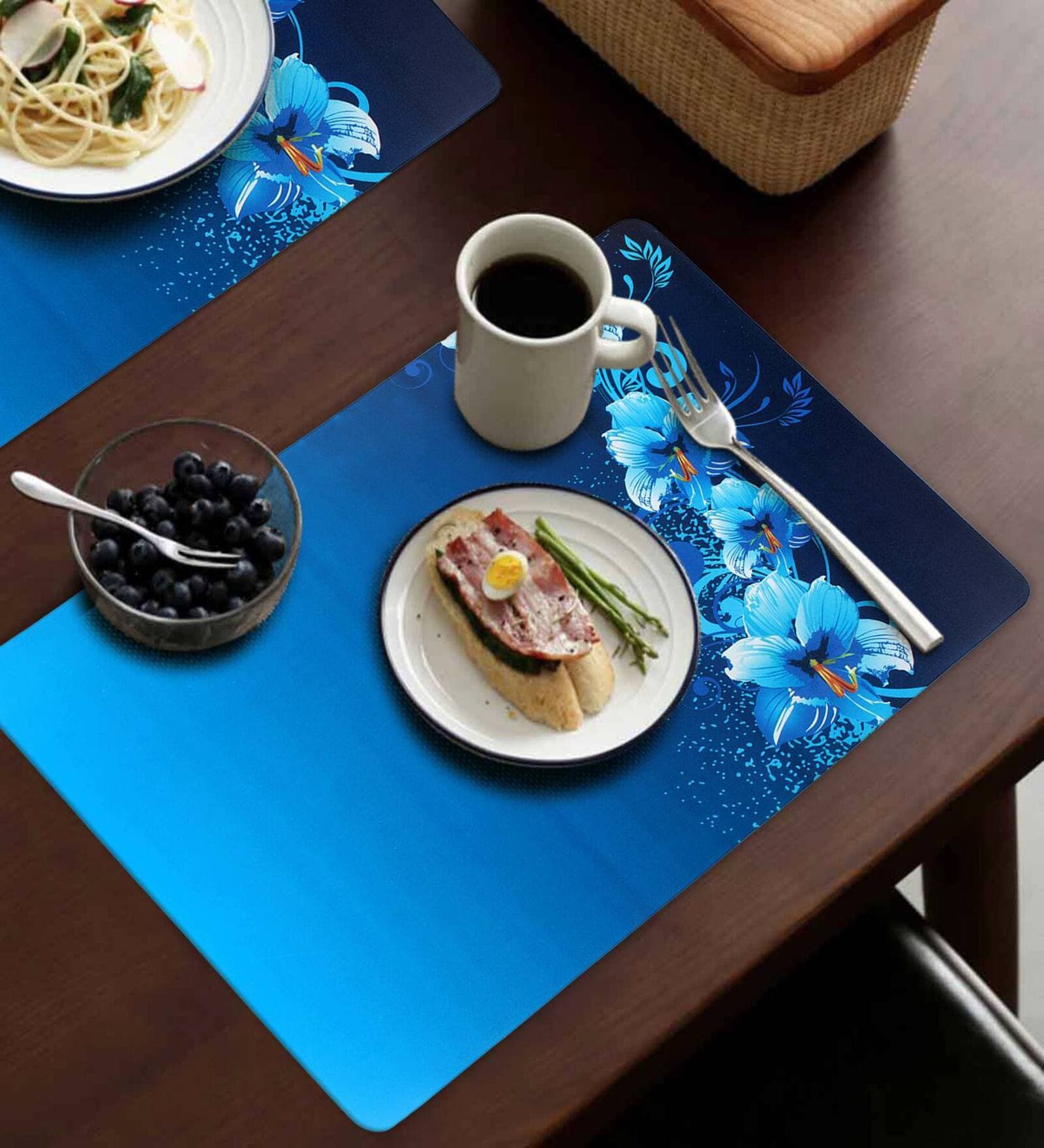 (Set of 6) Ethnic Motif Blue (12 x 16) PVC Placemats