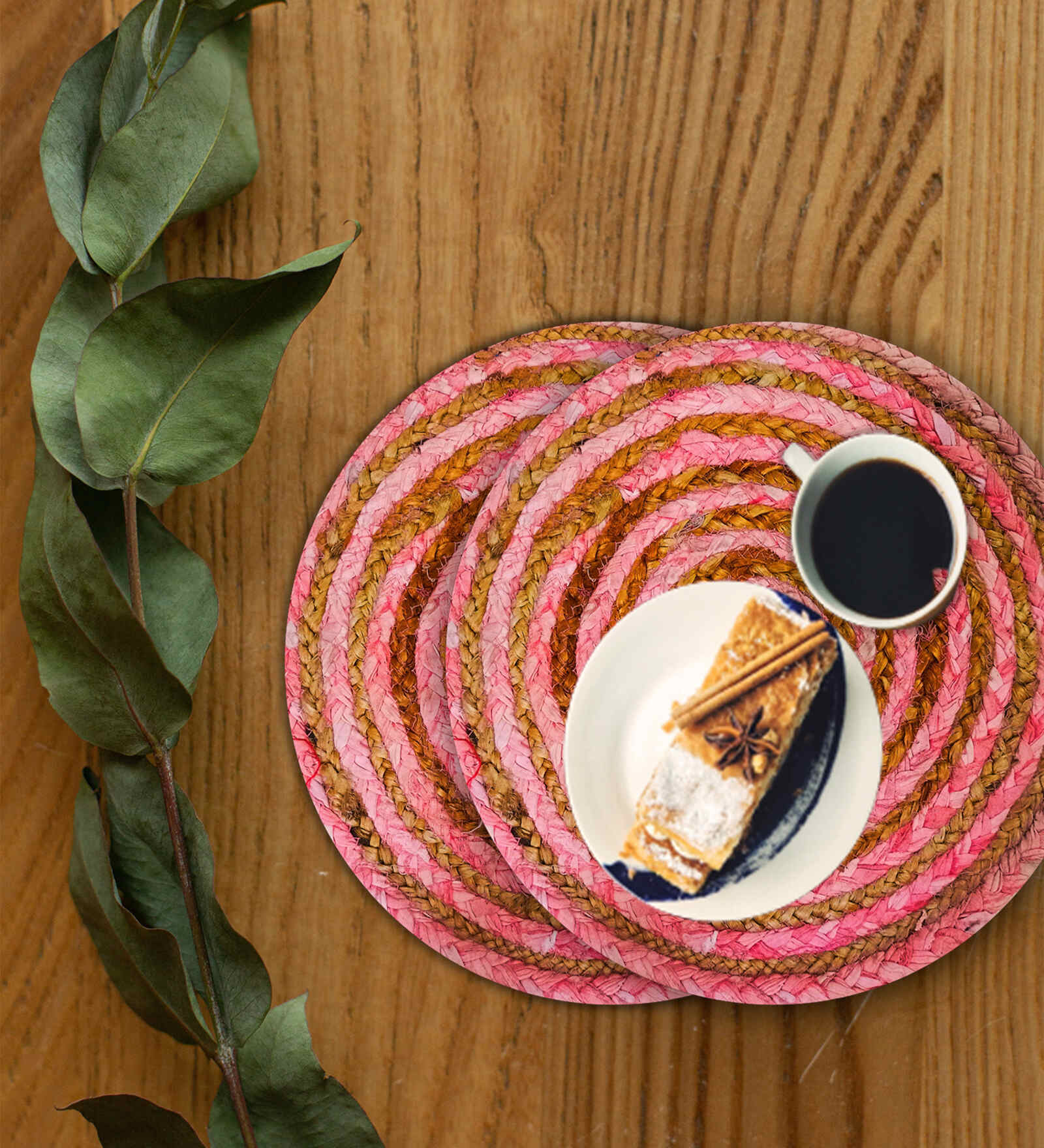 Ethnic motif Pink (14 x 14) Jute (Set of 6) Placemats