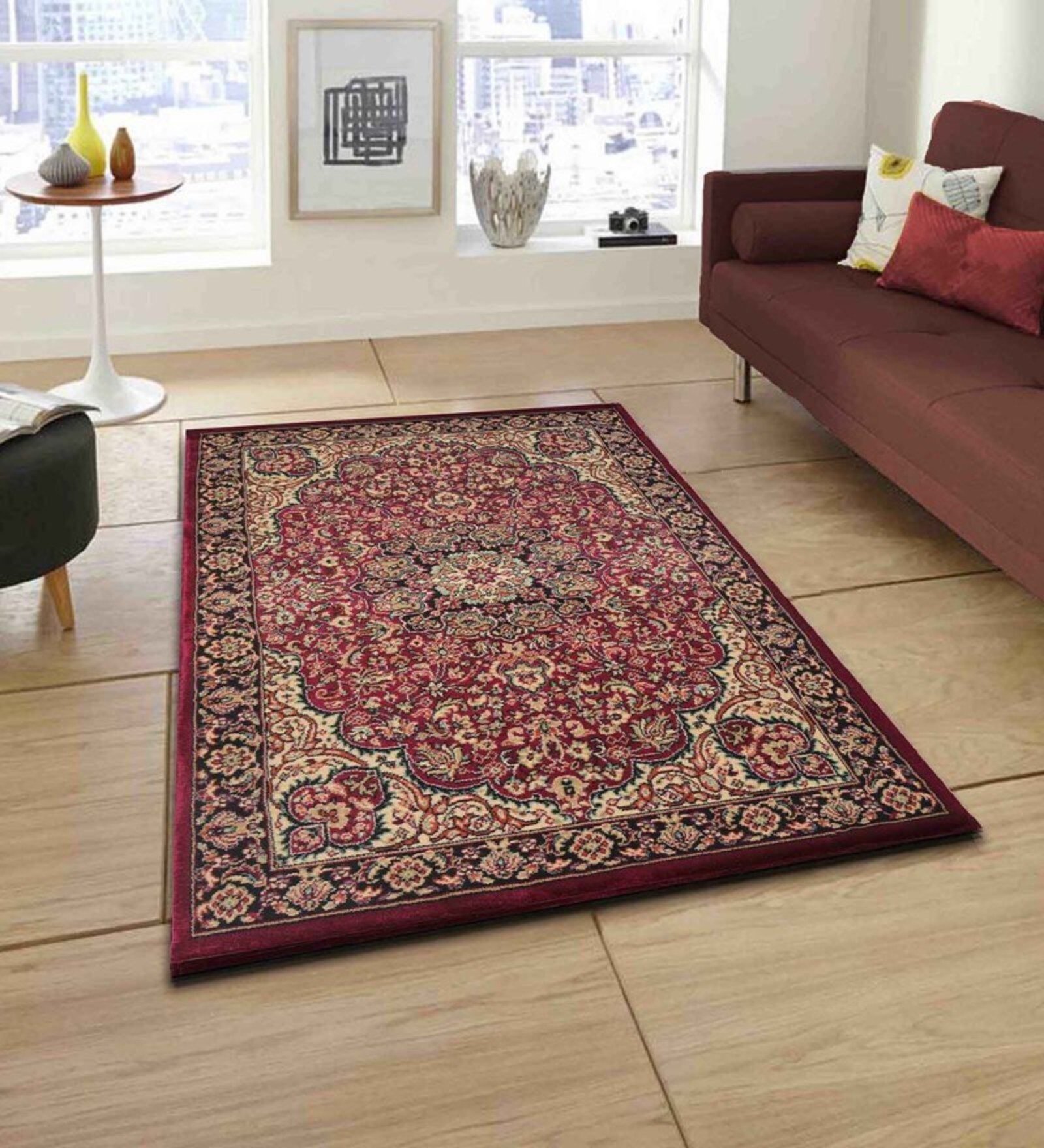 Red Polypropylene Vintage 4 x 6 Feet Hand Woven Carpet