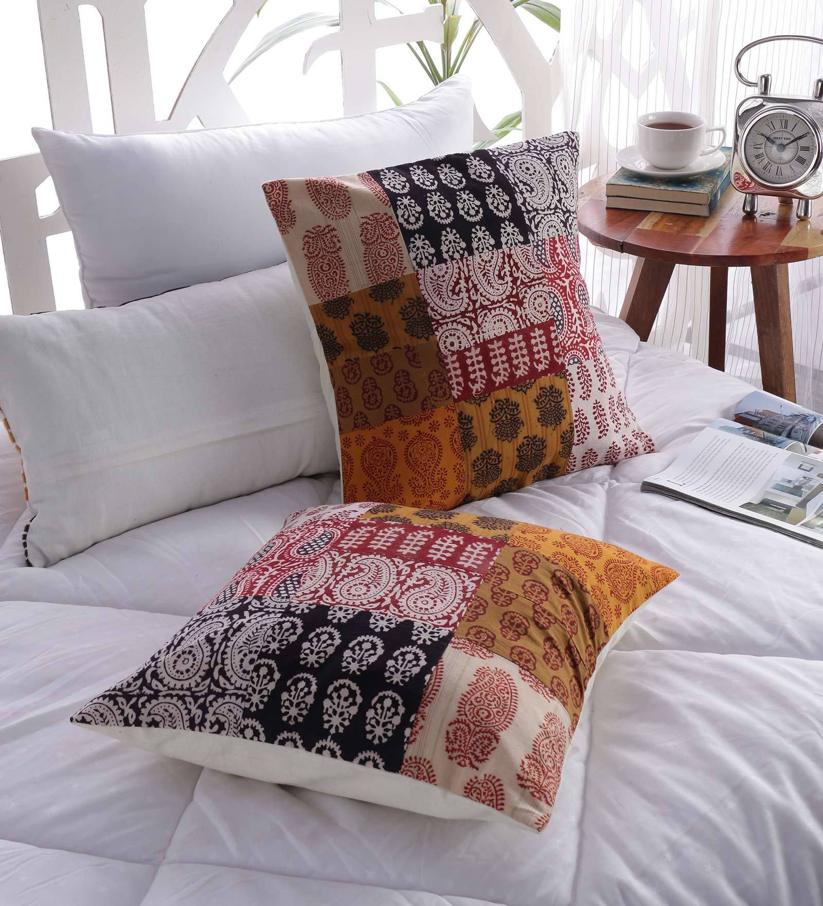 Multicolor Traditional Cotton 16 x 16 Inches Cushion Covers (Set of 2)