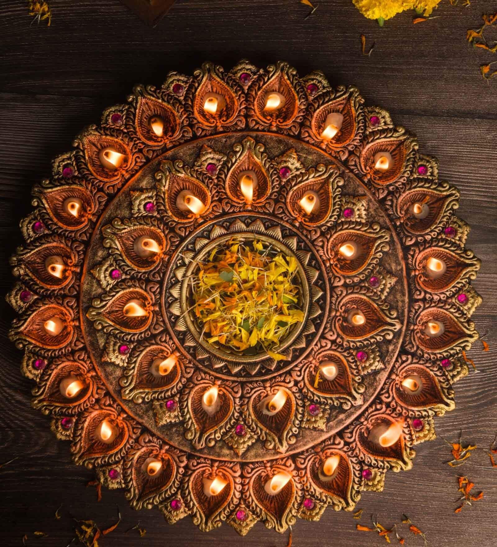 Ethnic Terracotta 31 Diya Thali (Gold)