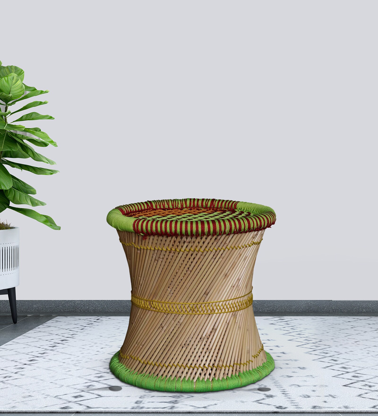 Ethnic Wicker Seating Stool in Natual and Neon Colour