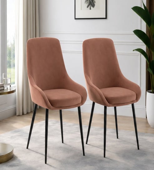 Etan Velvet Fabric Dining Chair  In Pink Colour (Set of 2)