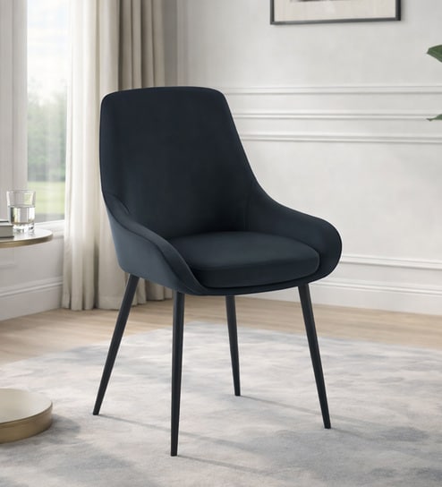 Ethan Velvet Fabric Dining Chair In Black Color