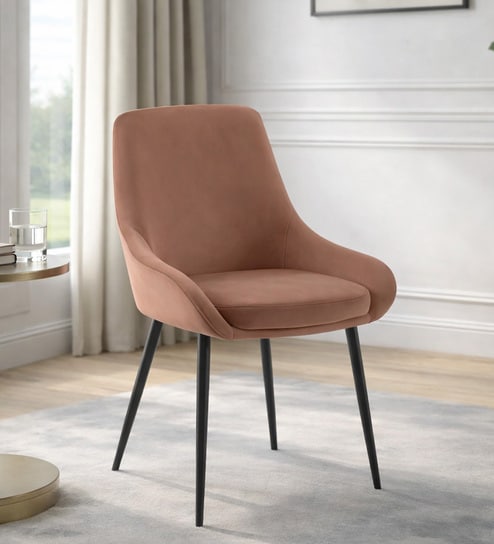 Ethan Velvet Fabric Dining Chair In Brown Color