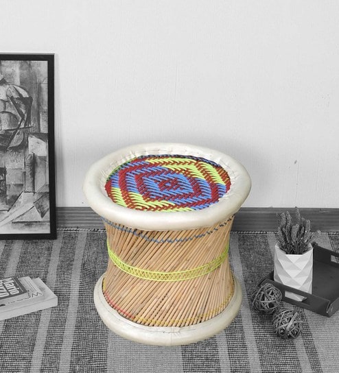 Ethnic Handcrafted Muddha Manjola Stool in Multi Colour