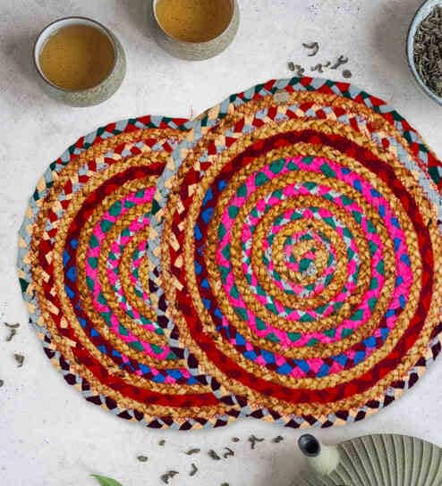 Ethnic motif Multicolor (14 x 14) Jute (Set of 6) Placemats