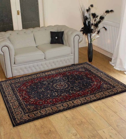 Blue Persian Polyester 3 ft x 5 ft Hand Tufted Carpet by PRESTO