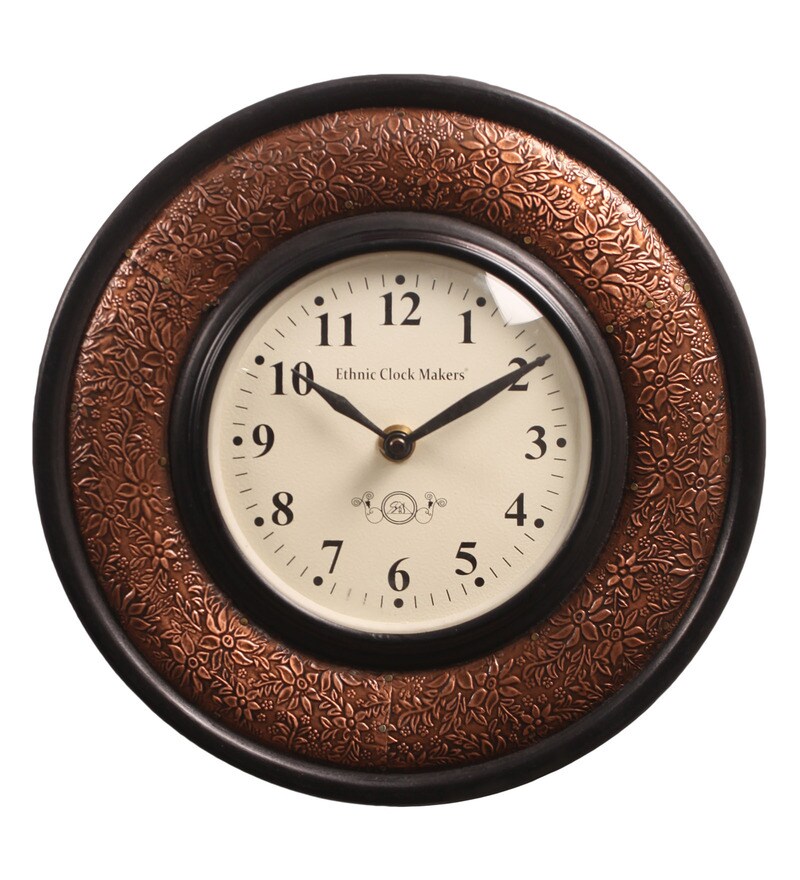 Buy Ethnic Clock Makers Brown MDF & Metal 10 Inch Round Wall Clock