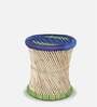 Ethnic Wicker Seating Stool in Blue & Natural Finish