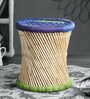 Ethnic Wicker Seating Stool in Blue & Natural Finish