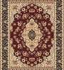 Beige Persian Polyester 5 ft x 7 ft Machine Made Carpet