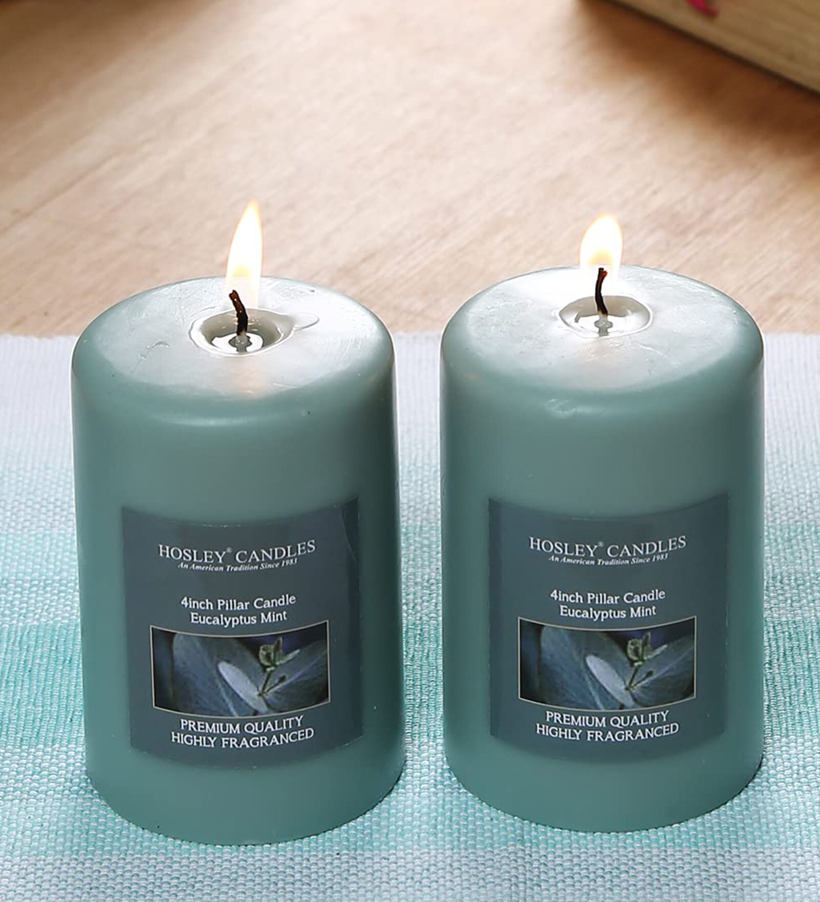 Buy Eucalyptus Mint Green Wax (Pack of 2) Scented Pillar Candles at 17