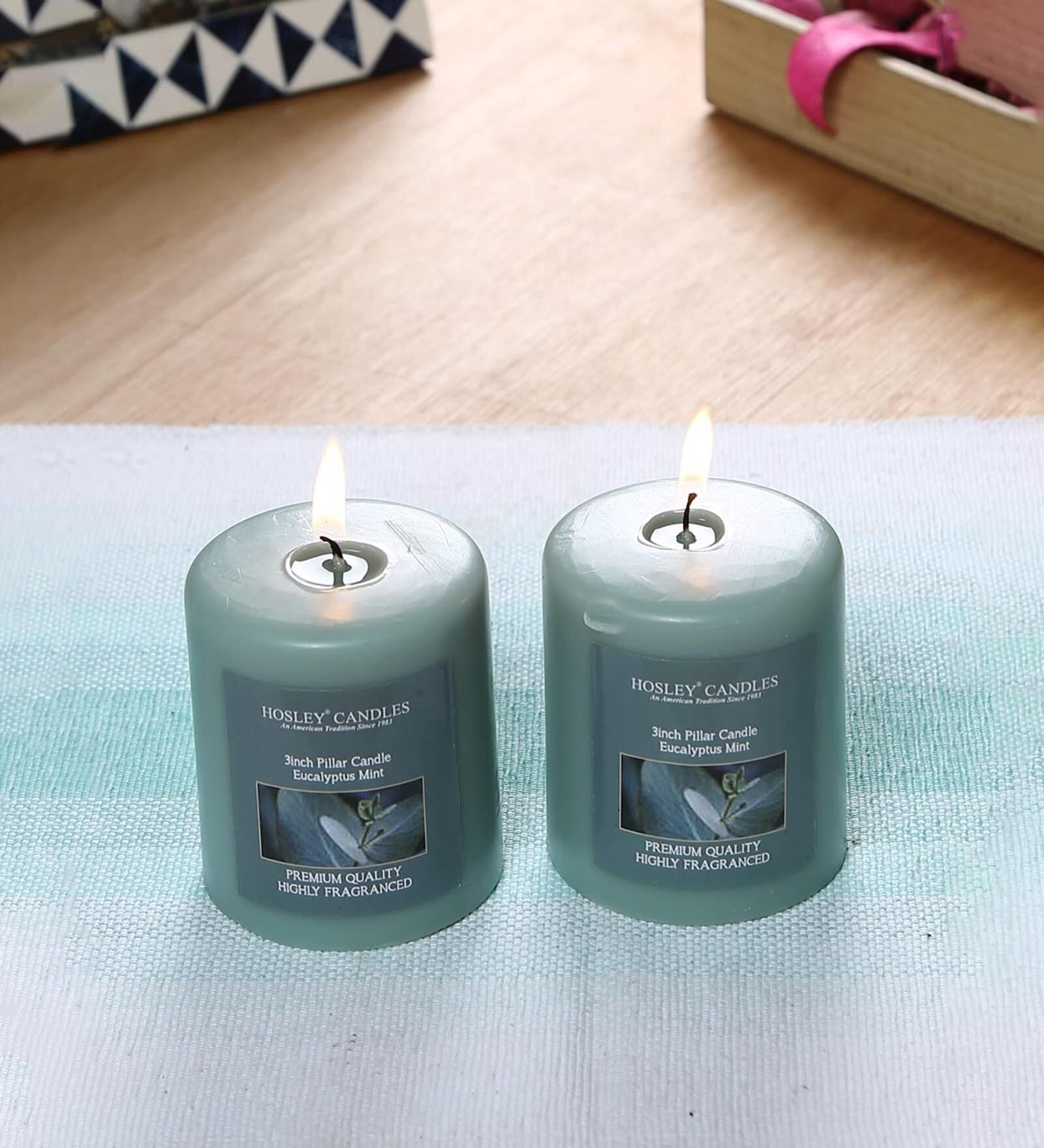Buy Eucalyptus Mint Green Wax (Set of 2) Scented Pillar Candles at 29