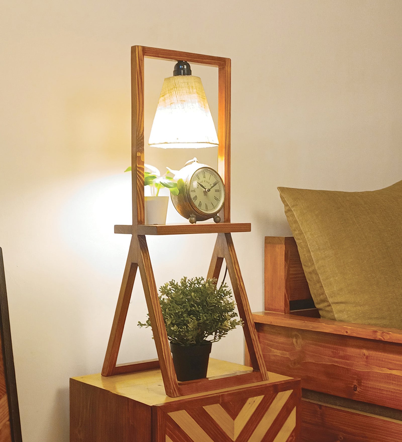 Euphoria Wooden Shelf Table Lamp with Jute Shade & Brown Base
