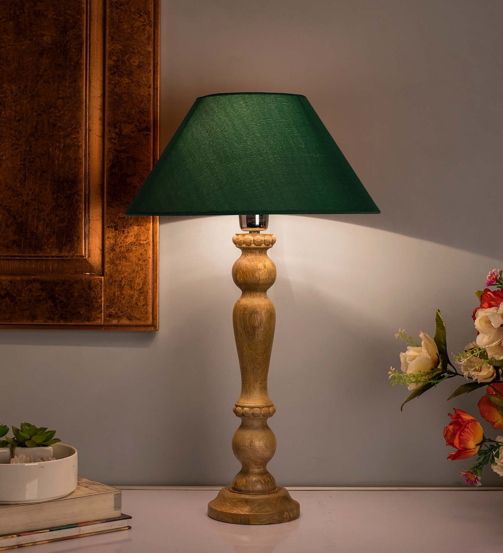 Buy Eureka Polka Natural Wood Table Lamp With Green Shade at 39 OFF by