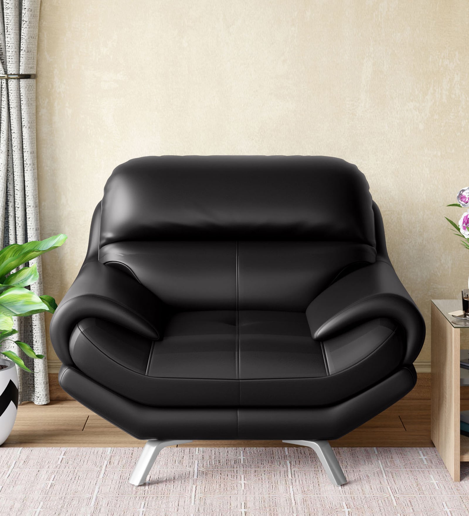 Euro V2 Leatherette 1 Seater Sofa In Cofee Brown Colour