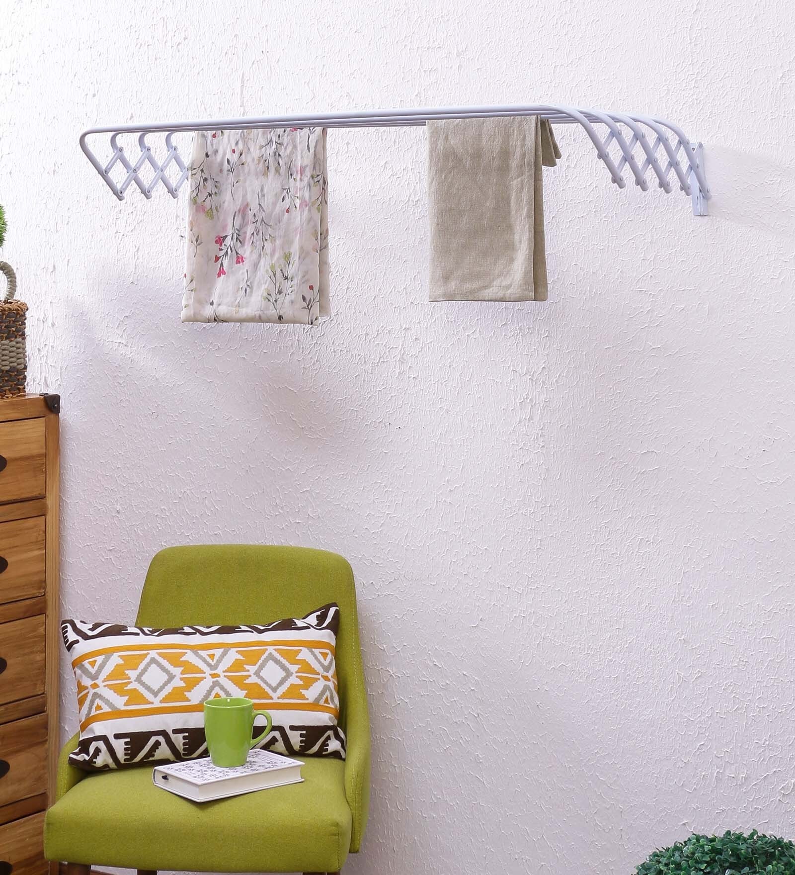 Buy Eurostar Mild Steel White Wall Mounted Cloth Drying Stand Hanger