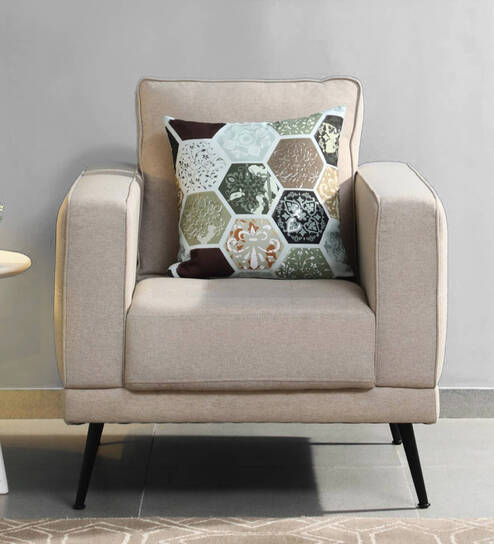 Eugene Fabric 1 Seater Sofa In Beige Colour