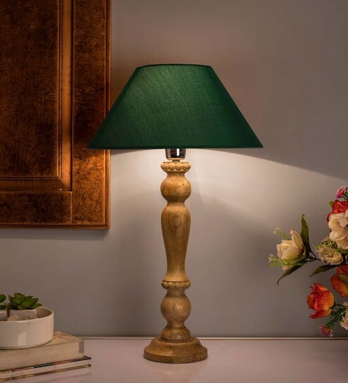 Eureka Polka Natural Wood Table Lamp With Green Shade