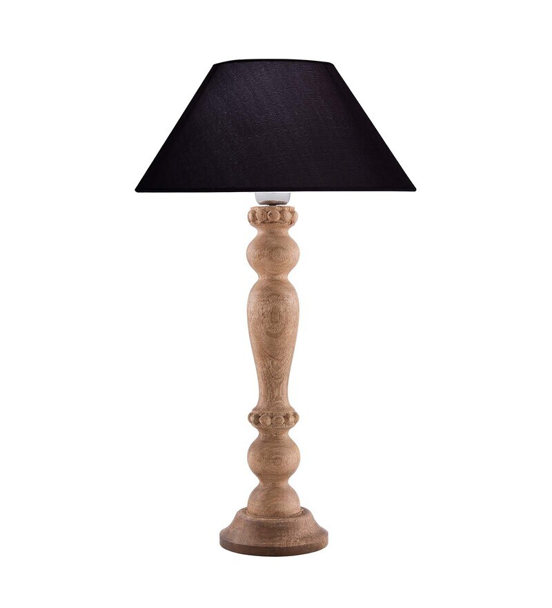 Buy Eureka Polka Natural Wood Table Lamp With Black Shade Online Wood