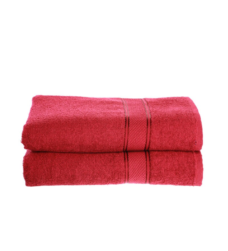 Buy Eurospa Red Cotton Bath Towel Set of 2 Online Bath Towel Bath Towel Pepperfry