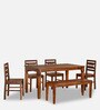 Europa Sheesham Wood 6 Seater Dining Set in Walnut Finish with Bench